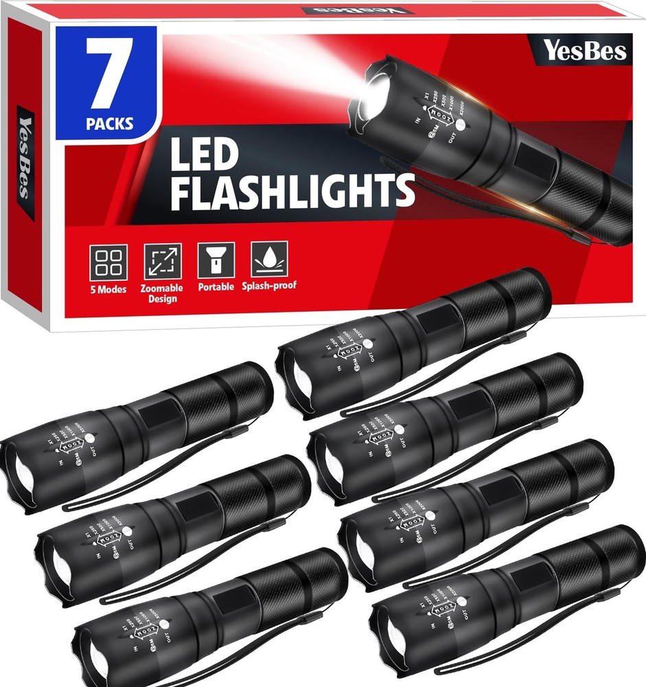 7 Pack Small LED Flashlights High Lumens, Tactical Flashlight with 5 Modes, W...