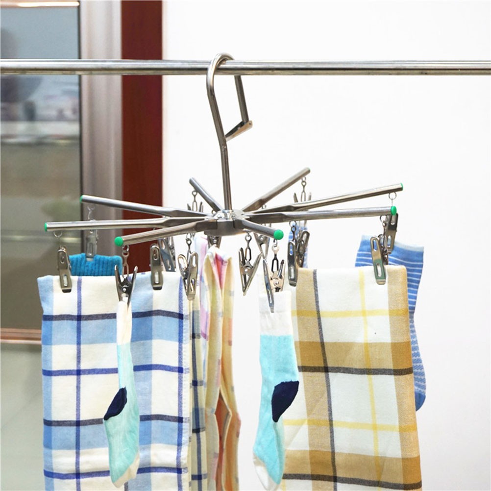 Hanging Laundry Drying Rack Clothes Stand Foldable Hangers with Clips