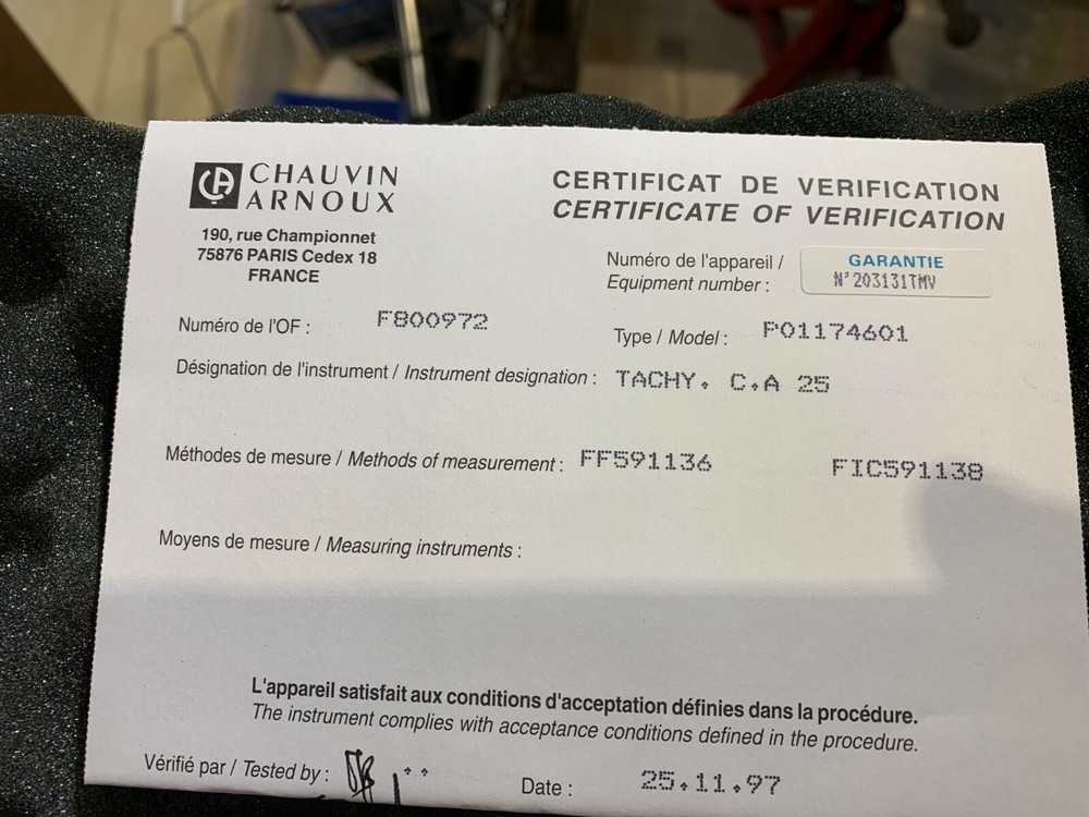 Chauvin Arnoux CA 25 Electronic Tachometer Kit