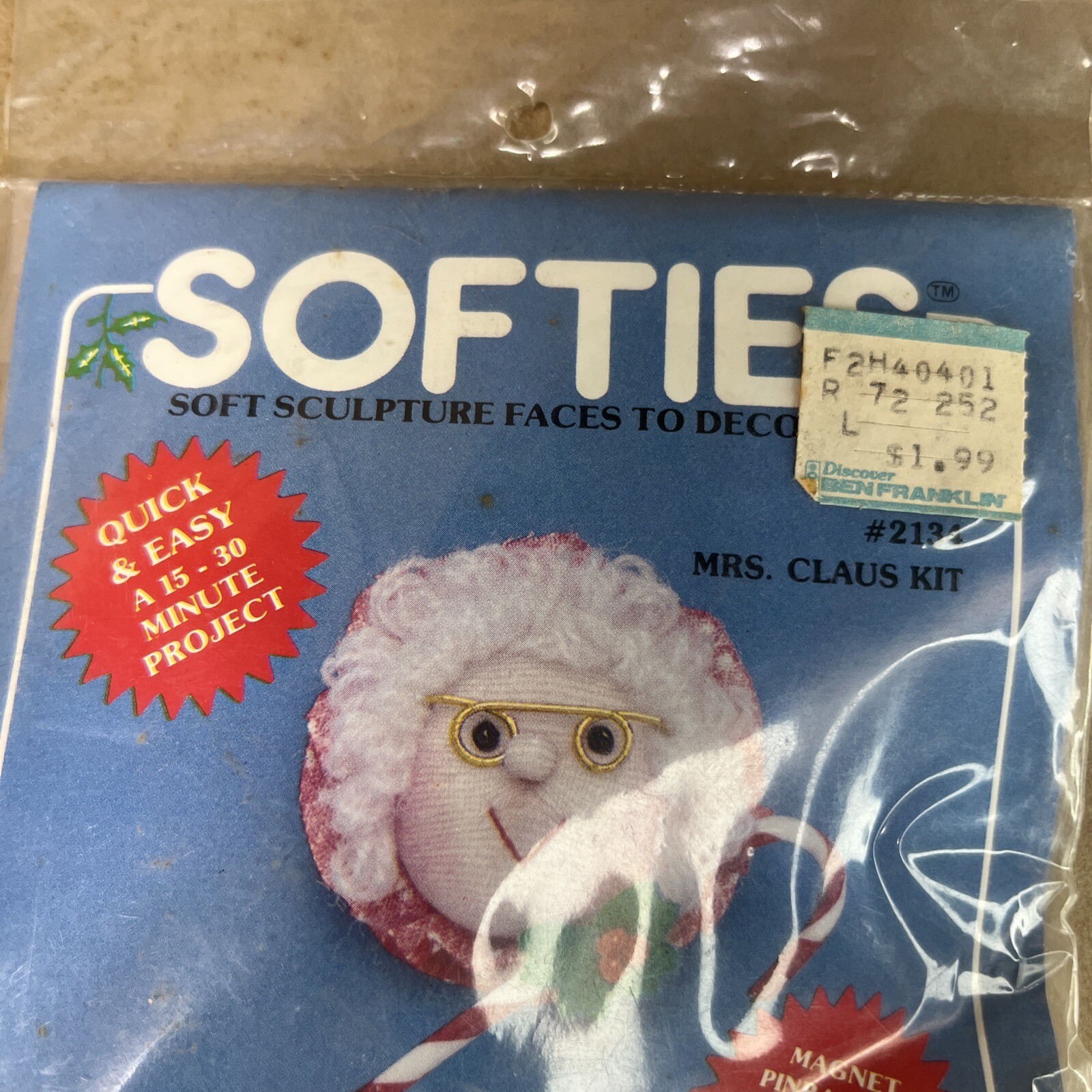 Vintage Softies "Mrs. Claus" #2134 Craft Kit: Magnet, Christmas Ornament or Pin