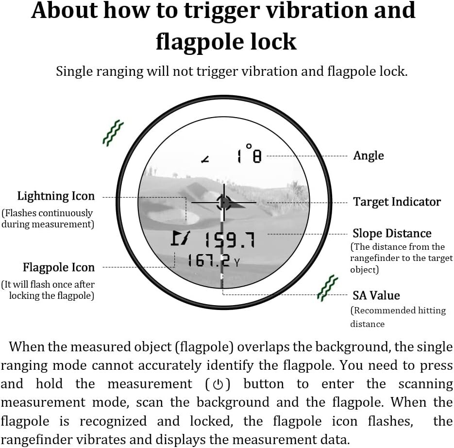 Rechargeable Golf Laser Rangefinder - Slope Function, Pin Lock, Vibration Alert