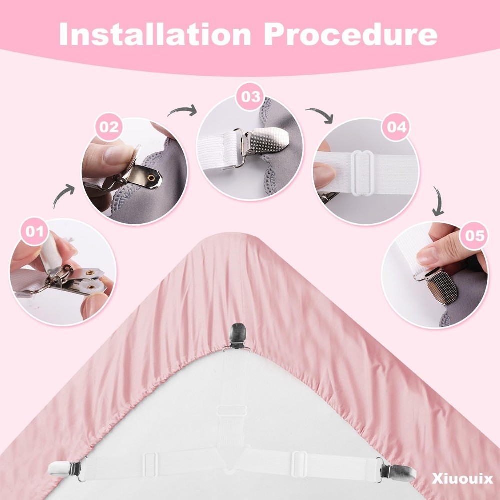 Bed Sheet Straps,4Pcs Non-Slip Elastic Fitted Sheet Straps,Adjustable Bed She...