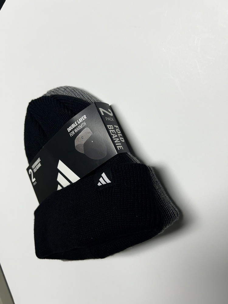 Adidas Performance Fold Beanie Hat 2-pack Double Layer for Warmth Black & Gray