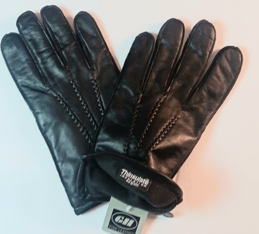 Men's Thinsulate Genuine Leather Gloves, Medium, Black.