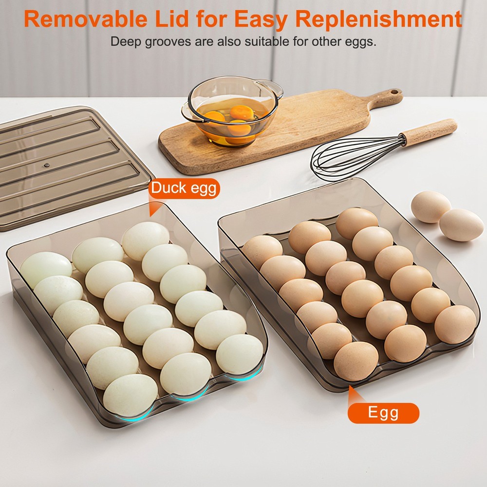 36 Eggs Storage Box Automatic Rolling Egg Container Egg Dispenser Removable Lid