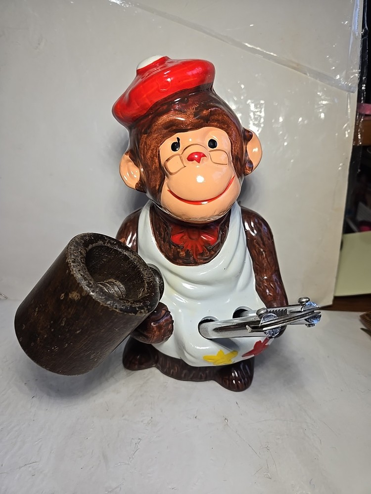 Vintage McCrory Ceramic Monkey Nut Cracker Mallet Pick Set Earthenware 7.5"