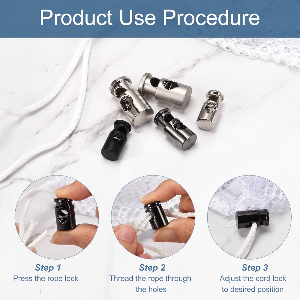 12pcs Metal Cord Locks 0.2" Diameter Single Hole Spring Toggle Stopper