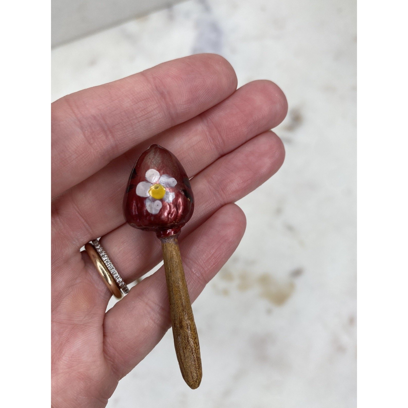 Hand Carved Wood Elephant Toothpick Holder Figurine Handpainted Maracas Trinket