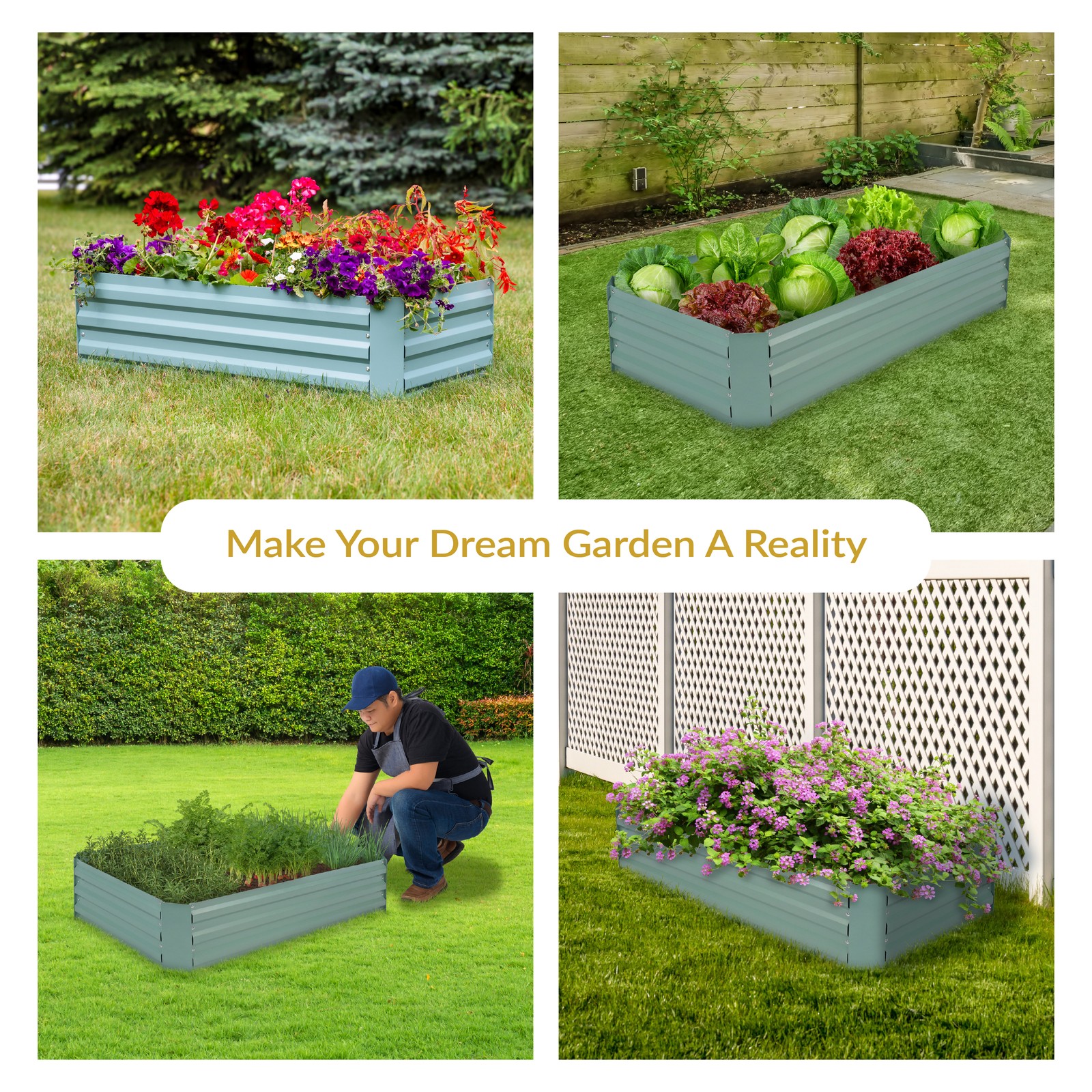 Rectangle Galvanized Steel Raised Bed - 4 x 2 x 1 ft - Green by Sunnydaze