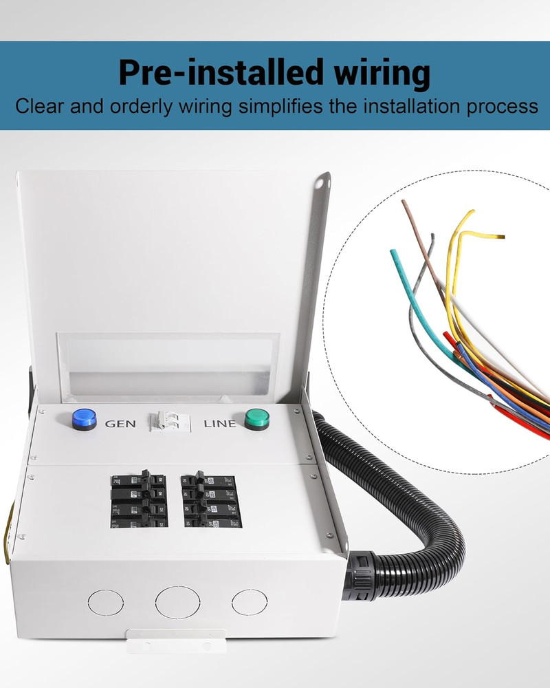 30Amp Transfer Switch Kit with Multiple 50A, 20A, 30A, 15A Circuit Breakers, Dua