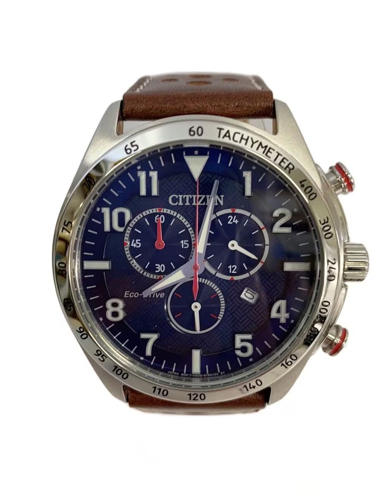 CITIZEN Watch Analog Leather Navy Brown
