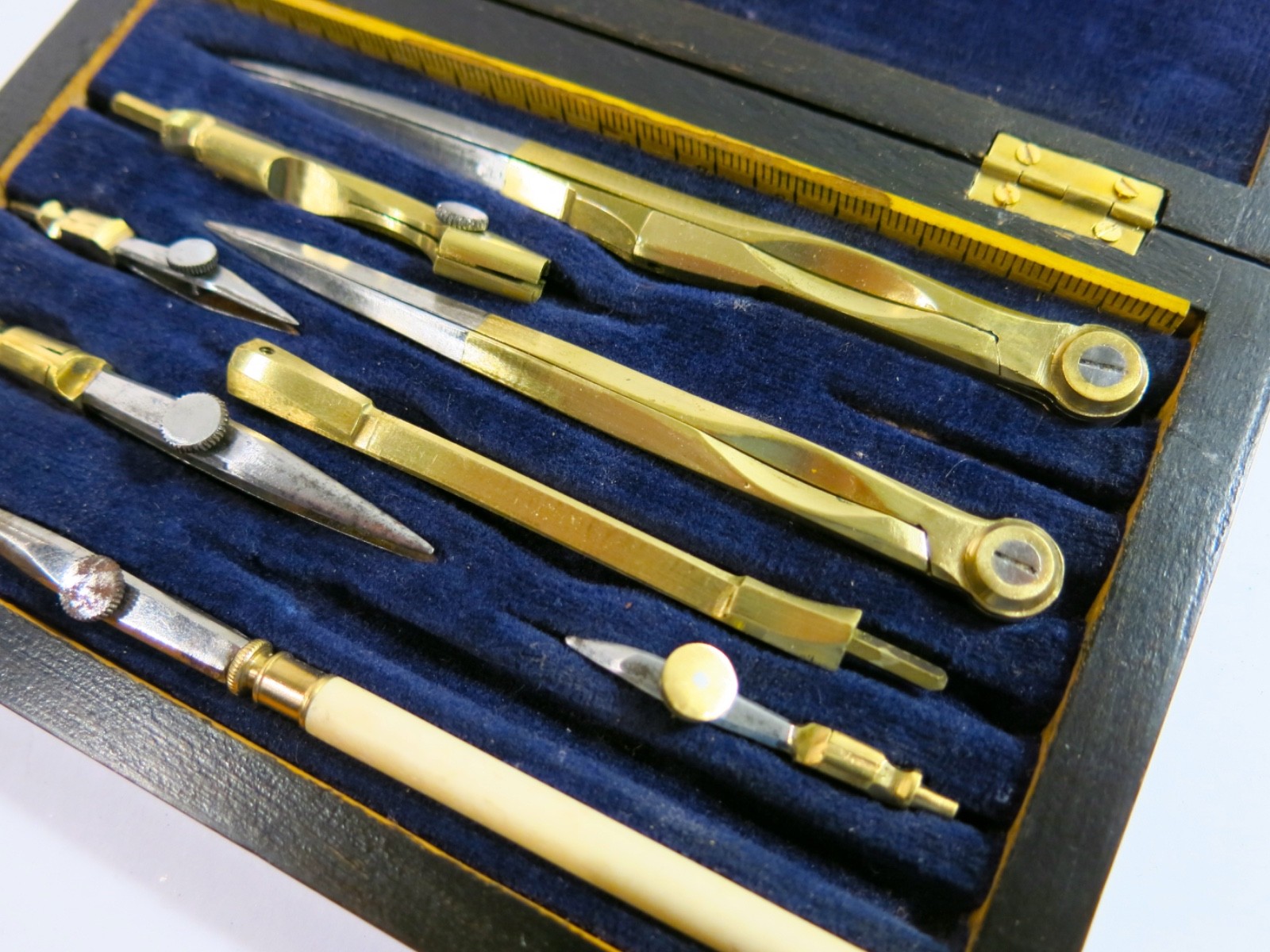 Antique late 1800s Drafting Set in Refinished Wooden Box.