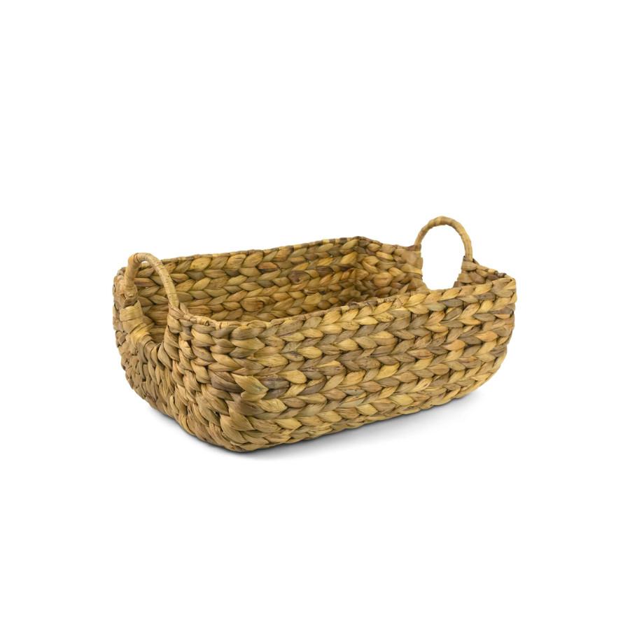 Hand Woven Water Hyacinth Storage Basket Rectangular Wicker Baskets with Handles