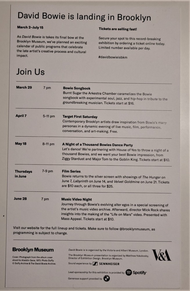 DAVID BOWIE Brooklyn Museum Flyer