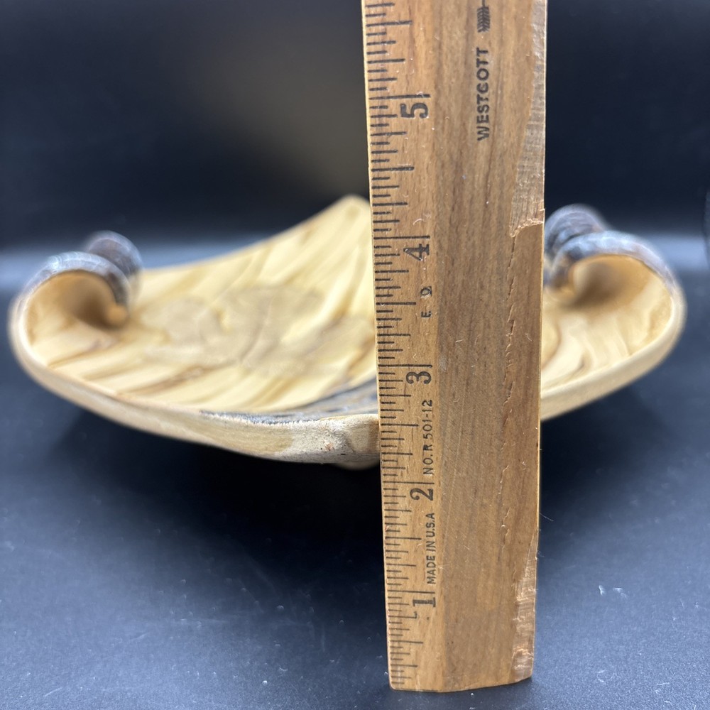 Studio Art Pottery Decor Dish Carved Leaf Pattern Metallic Curled Unsigned