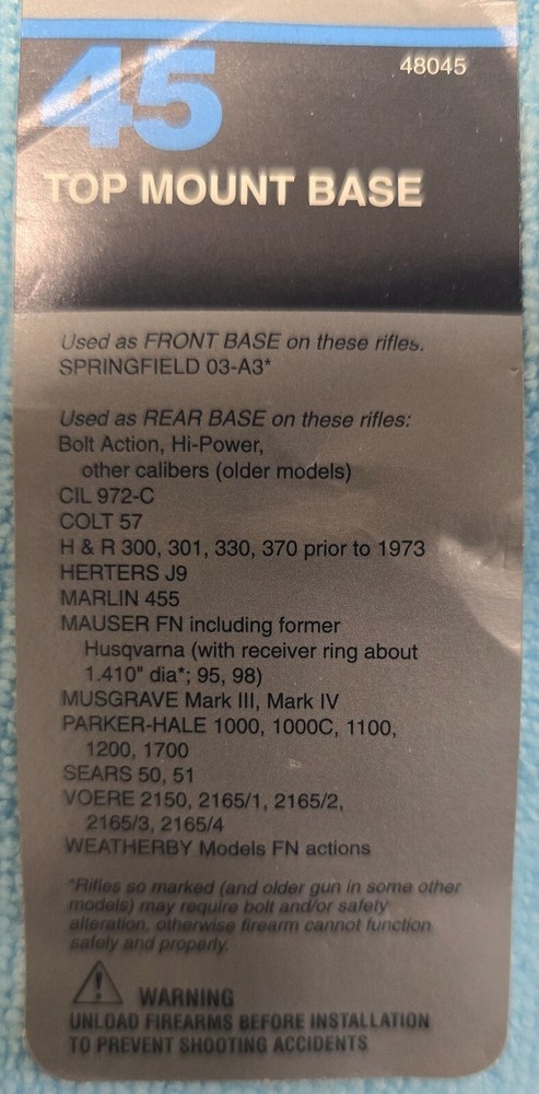 Weaver #45 Top Mount Base, Front Springfield 1903-A3