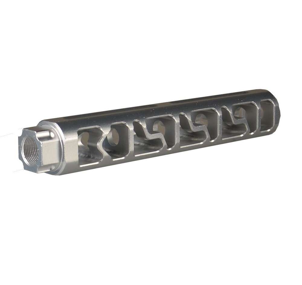 Silver 6" Solid PC Low Concussion 1/2x28 TPI Muzzle Brake Adapter Washer Include