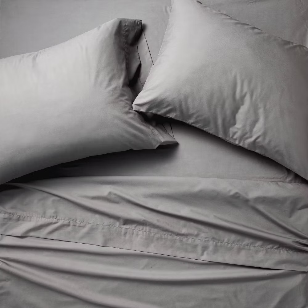 Queen 400 Thread Count Percale Sheet Set Dark Gray - Casaluna