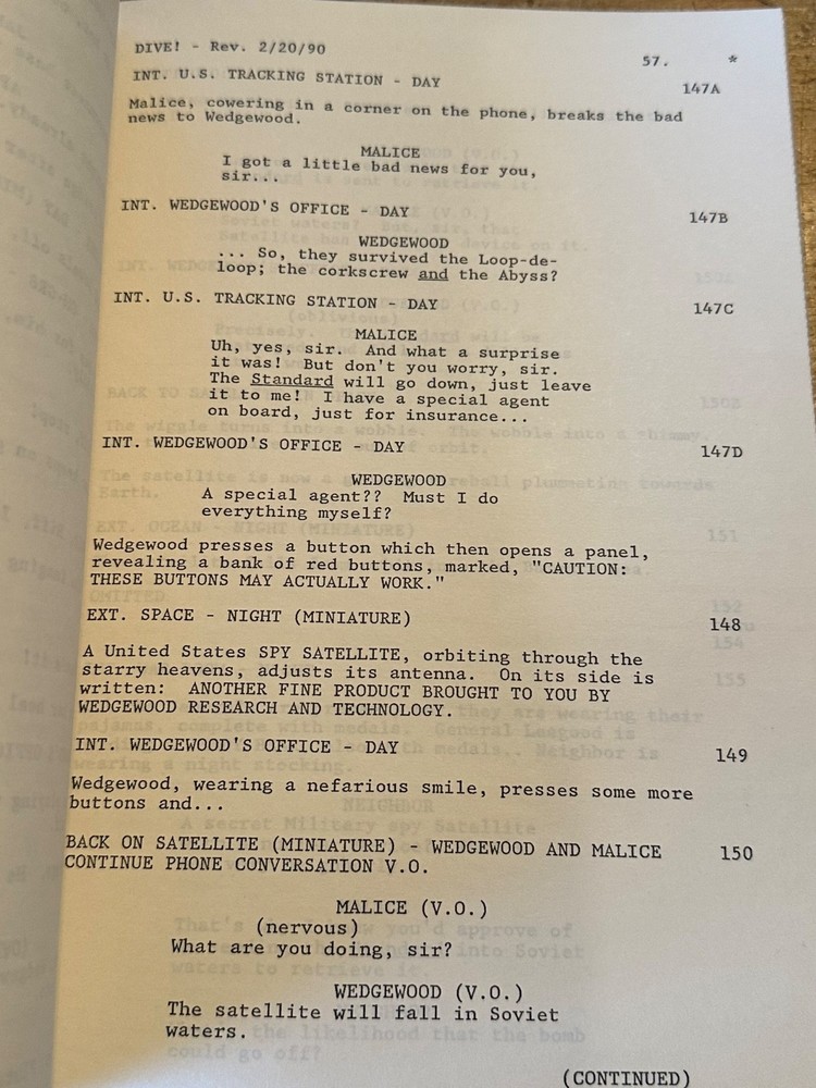 GOING UNDER AKA DIVE MOVIE ORIGINAL SCREENPLAY SCRIPT BILL PULLMAN