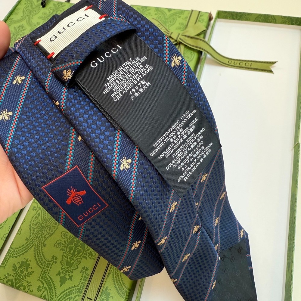 GUCCI Tie Blue silk Width_8CM