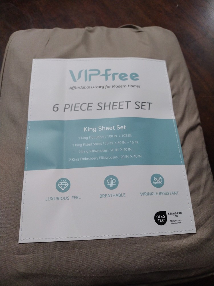 VIP free 6 Piece Sheet Set King New