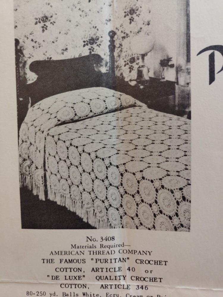 American Thread 3408 Crochet Pattern Leaflet Sheet VTG Peach Tree Bedspread