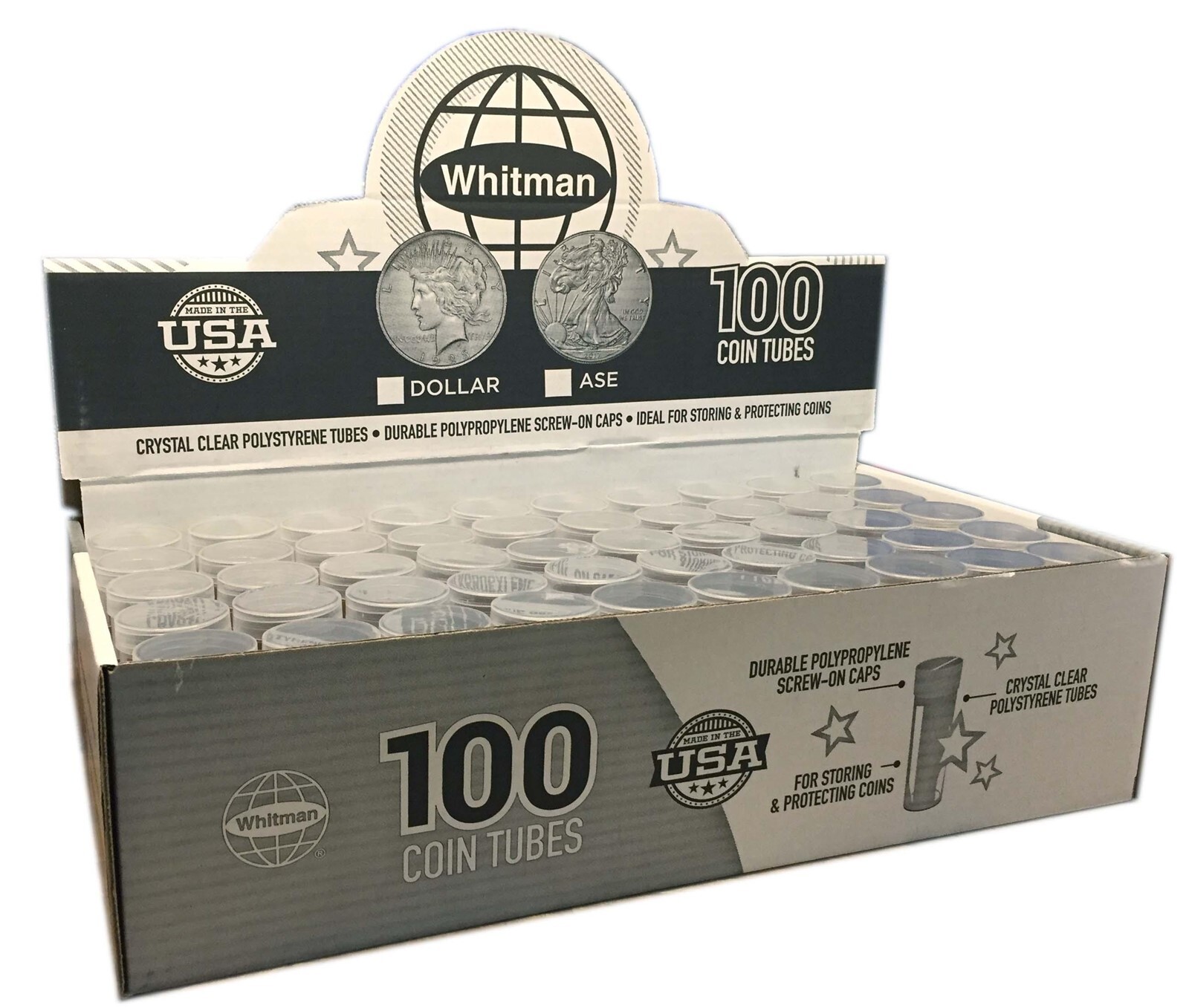 10 Large Silver Dollar Coin Tubes Round Screw Top Whitman Harris Clear Storage