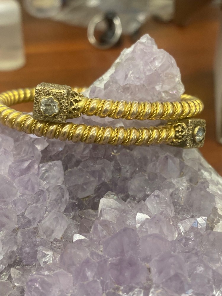 Thin Gold-Filled Bypass Cuff Bracelet - Cube Ends with paste