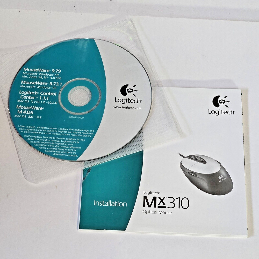 Logitech MouseWare CD 9.79 Software 2004 Windows Mac Disk & Instructions