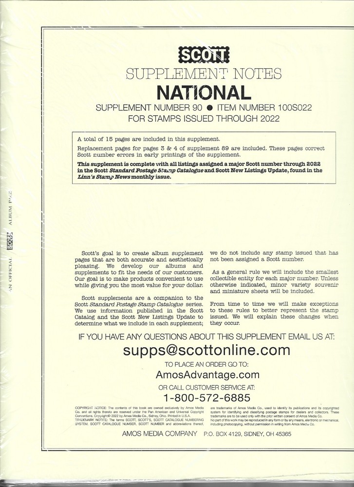 Scott National US Supplement 2022 #90 100S022 FREE U.S. Shipping w/$50 Order