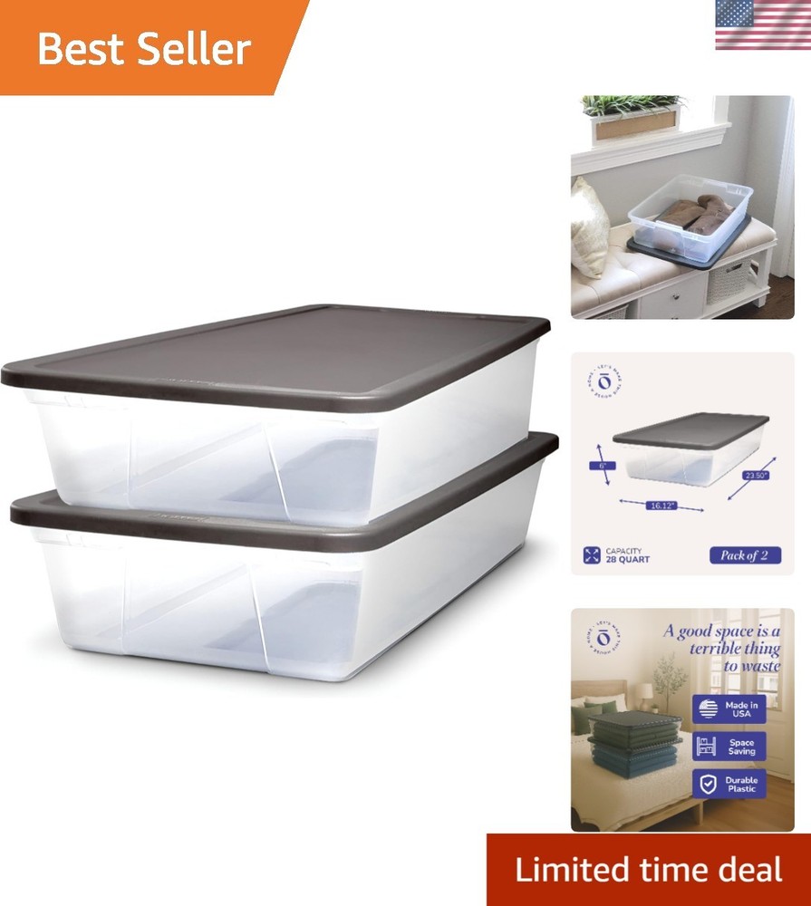 2-Pack Clear Plastic Organizer Bins 28 Quart - Stackable & Versatile Storage