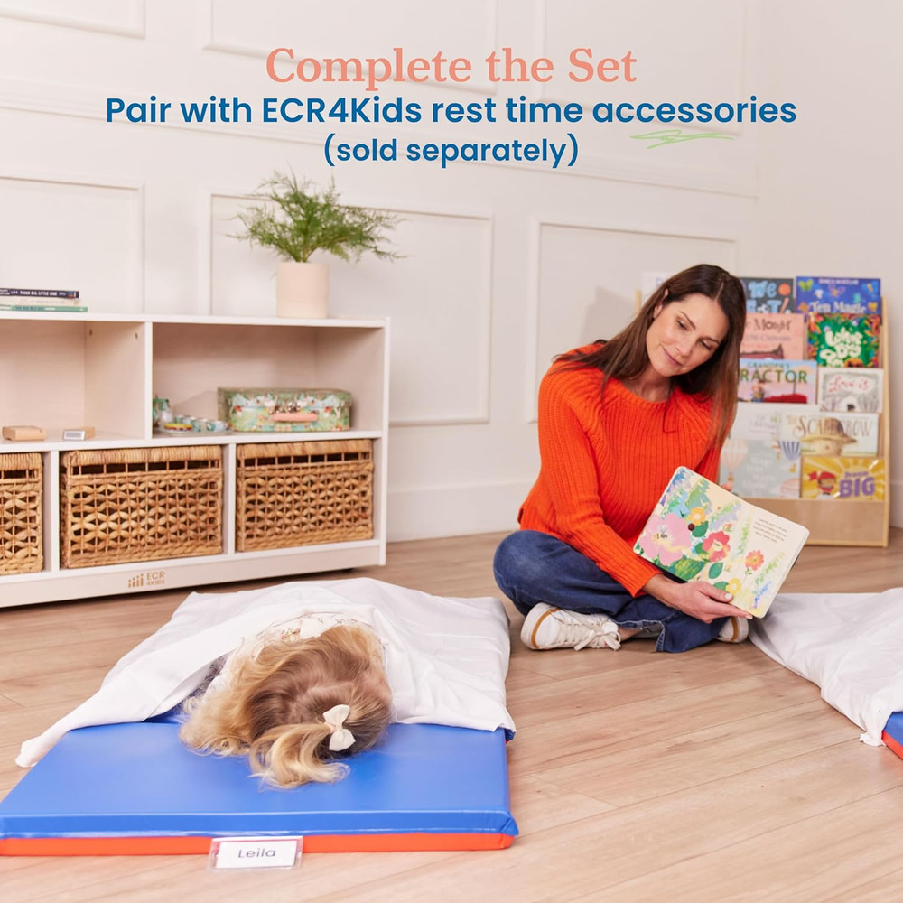Premium Folding Rest Mat, 3-Section, 2In, Sleeping Pad, Blue/Red