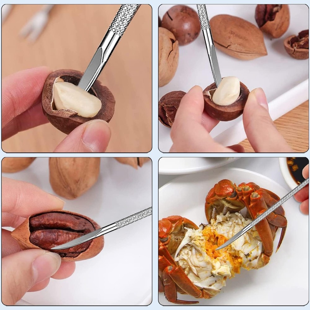 Nut Cracker Tool Set 2Pcs 4 Picks Walnut Silvery Seafood Crackers Stainless