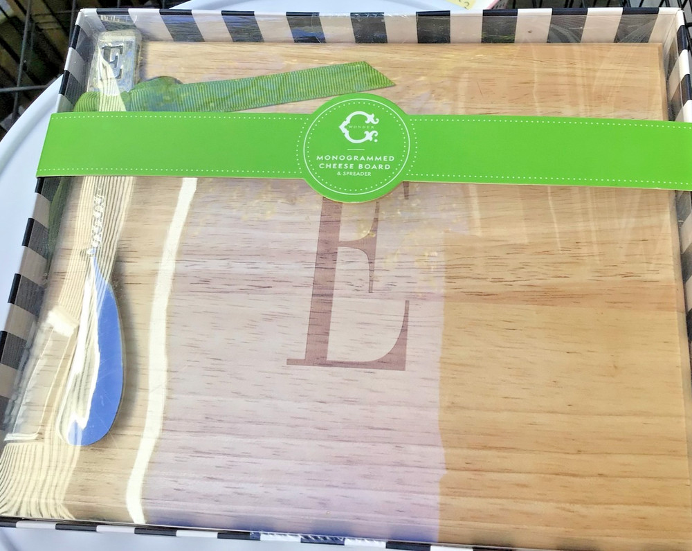 Wood Cheese Board with Monogram E + Stainless Spreader – Initial E – Gift Ready