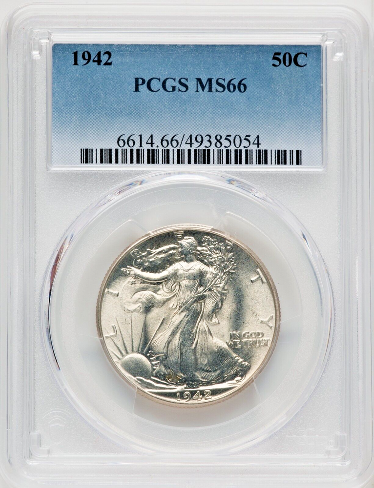 1942 LIBERTY WALKING HALF DOLLAR PCGS MS66