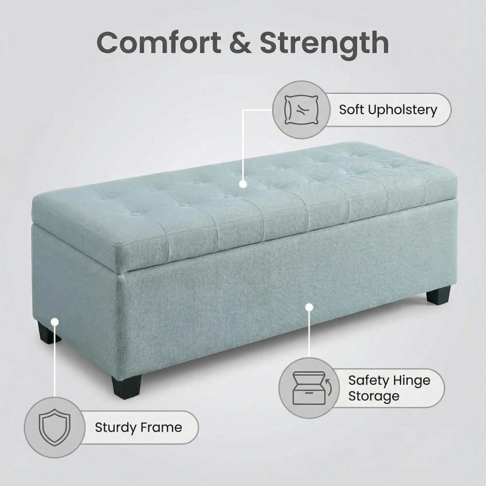Storage Ottoman Bench with Hinged Lid, 49.75", Polyester, 300lb Capacity