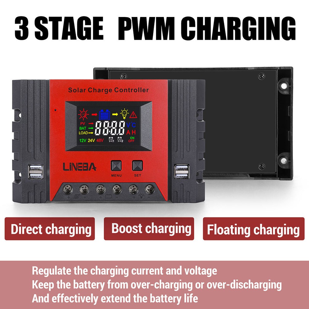 100A Solar Panel Regulator Charge Controller 12V 24V 48V PV 50V MAX 5200W 4 USB