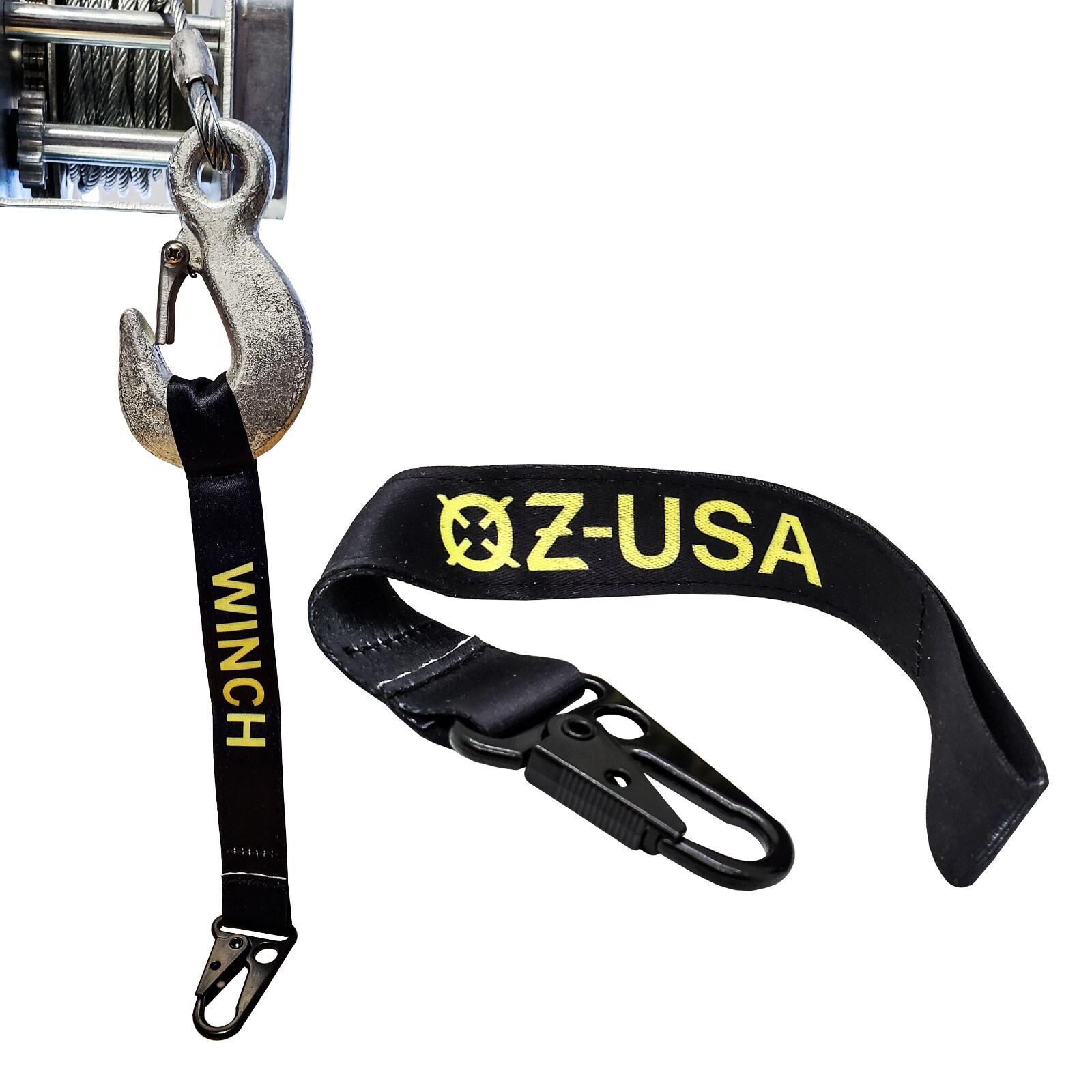 2X Winch Hook Tag Pull Safety Tie-Down Strap Carabiner Clip Off-road Truck UTV