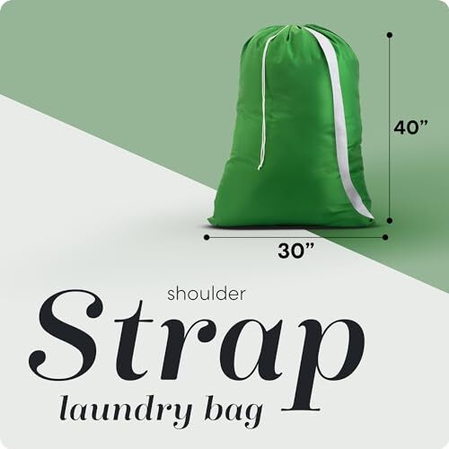 Shoulder Strap Laundry Bag - Drawstring Locking Closure, Durable Nylon Green