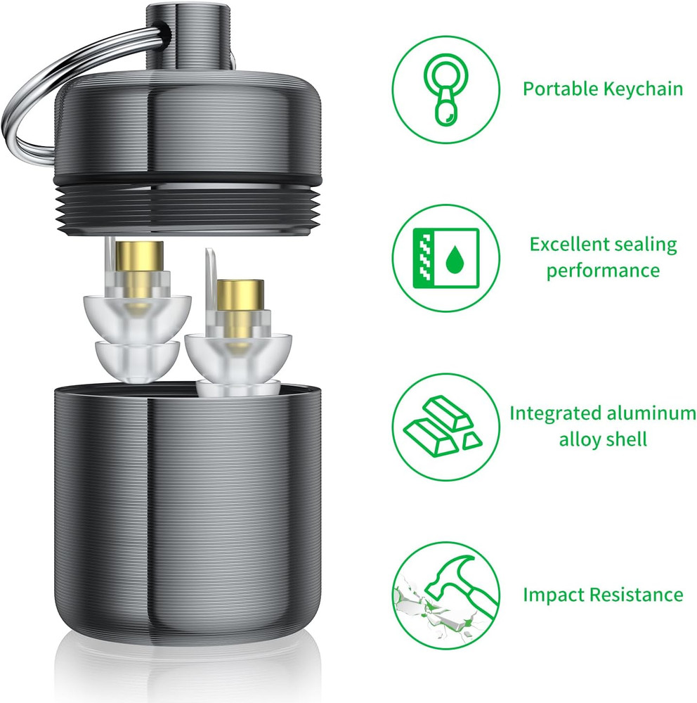 Small Waterproof Metal Ear Plug Carrying Case Keychain (2 Pack)