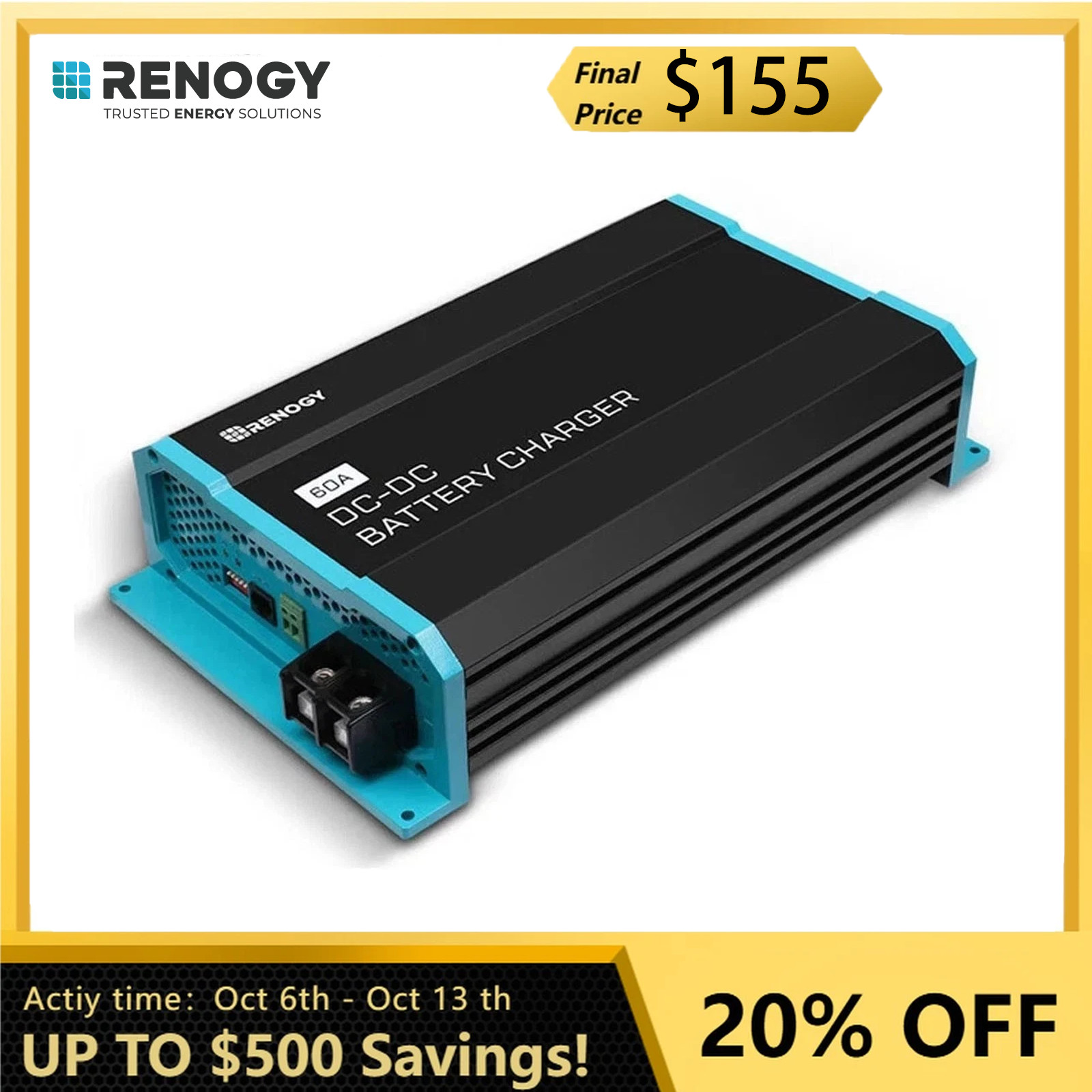 Renogy DC to DC Charger 12V 60A Lifepo4 Battery Charger-On-Board Marine/RV/Boat