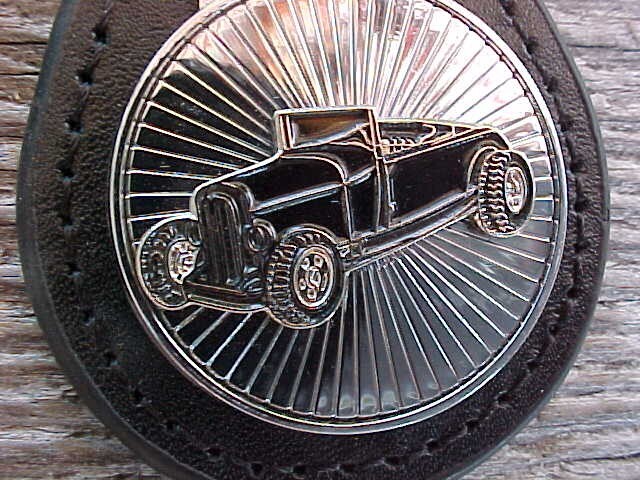 1932 FORD ROADSTER HOT ROD CHROME LEATHER KEY FOB NOS Hi-QUALITY KEY HOLDER
