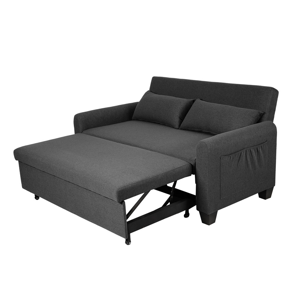 60.24'' Convertible Sleeper Sofa Bed Burlap Loveseat Sofa Couch w/ Pull Out Bed