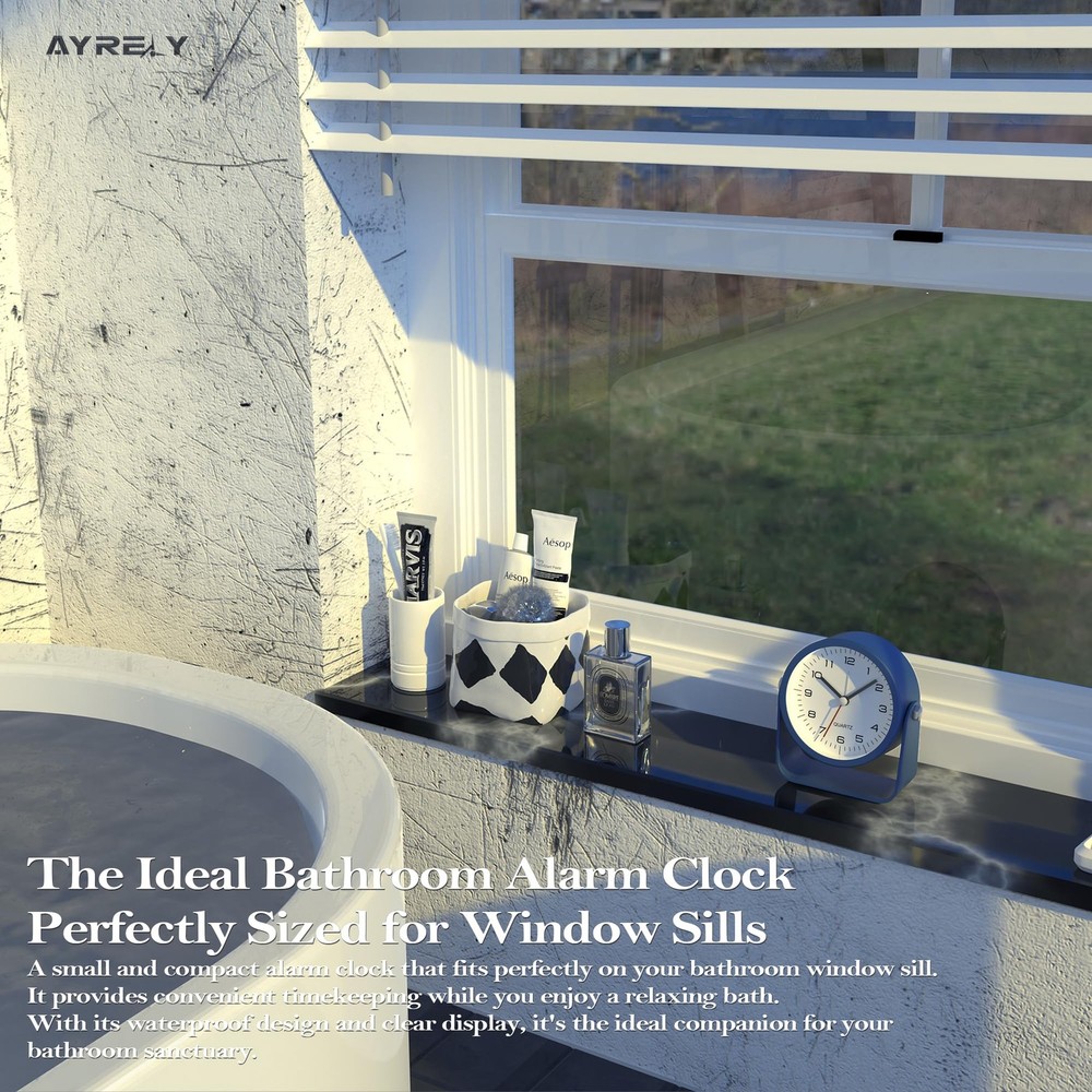 3.5 Navy Blue Small Analog Alarm Clock, Battery, Light, Adjustable Angle, Desk