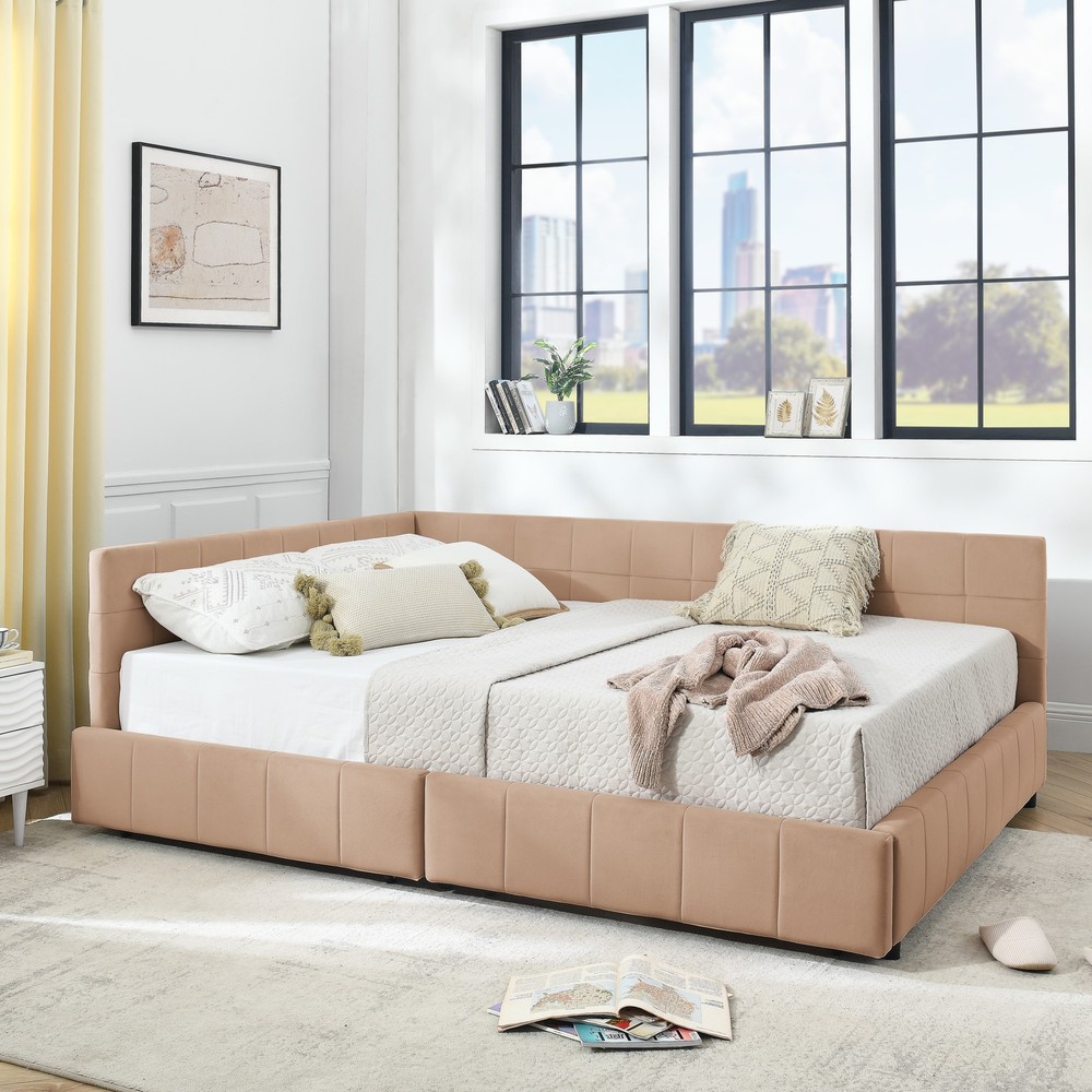Queen Size Storage Upholstered Tufted Bed Frame, Sofa Bed Frame with Comfortab