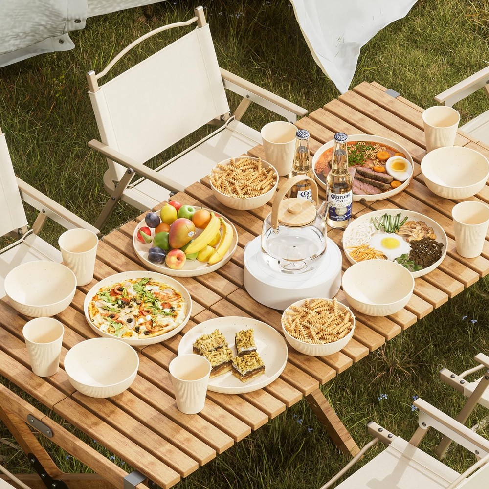 18PCS Wheat Straw Dinnerware Sets Unbreakable Reusable Set Beige