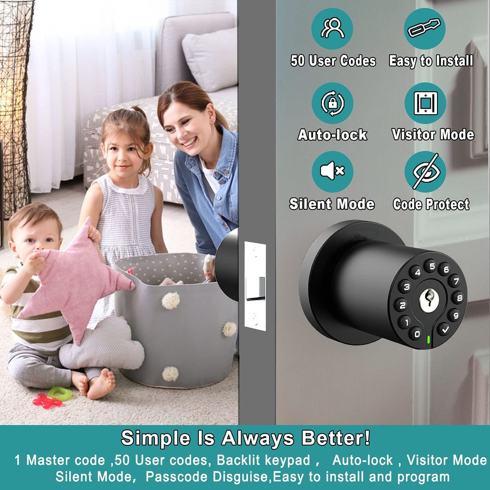 BOTHSTAR Keypad Door Knob with Key,Keyless Entry Lock, Code Matte Black