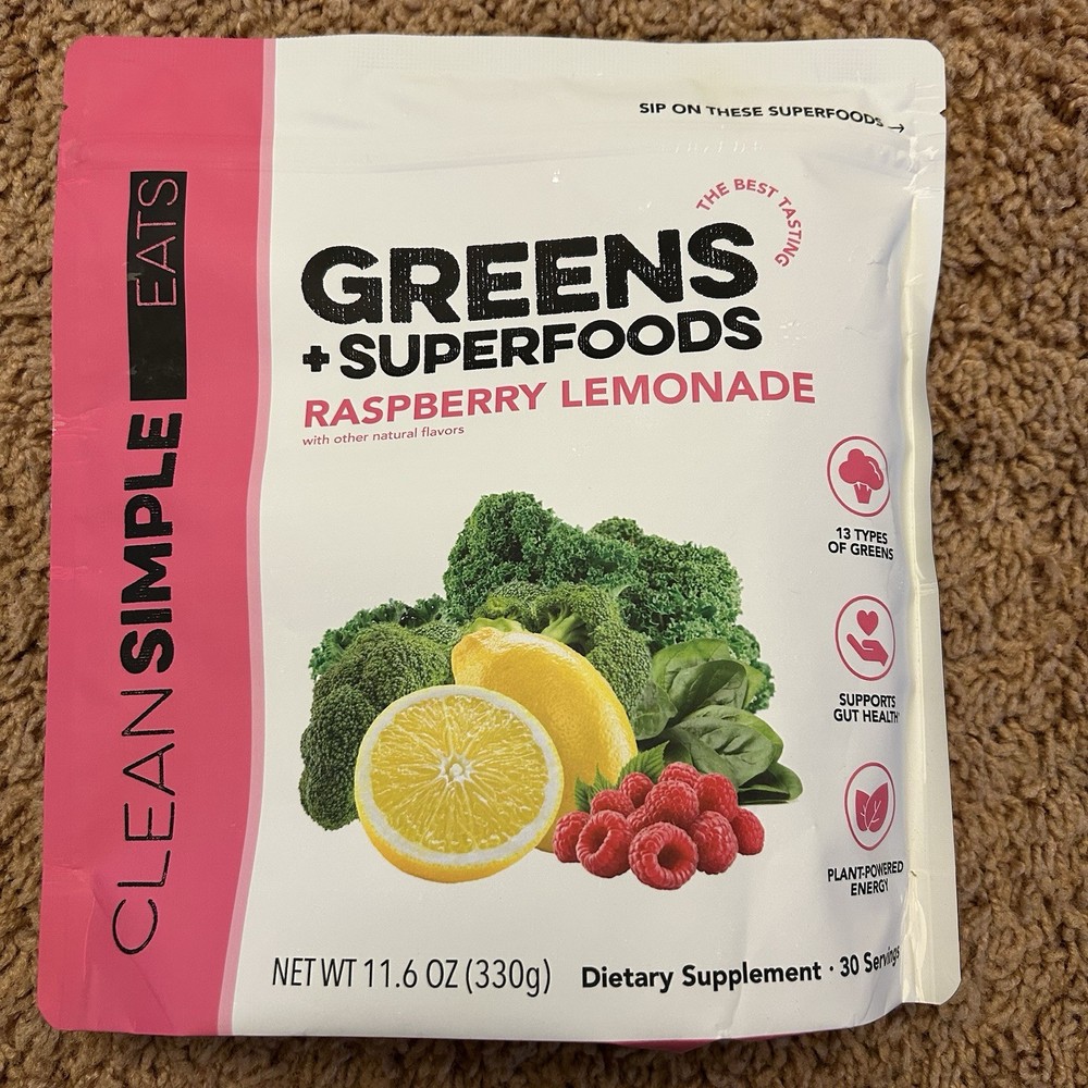 Clean Simple Eats Greens Powder Raspberry Lemonade 30 Servings 11.6oz