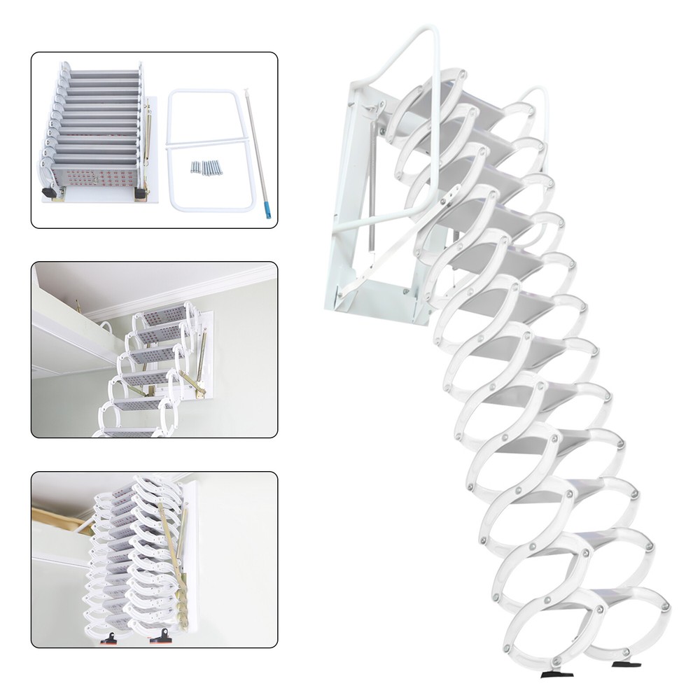 10ft Attic Ladder Wall Mount Loft Pull Down Attic Stairs Folding Ladder 12 Steps