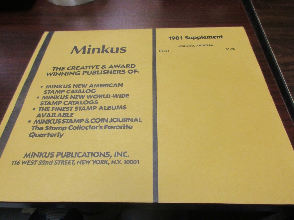 "MINKUS"  1981  SUPPLEMENT  MONACO, ANDORRA     W/FREE SHIPPING!!!